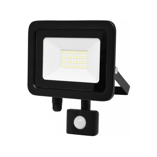 Černý LED reflektor 30W s pohybovým čidlem Premium - denní bílá