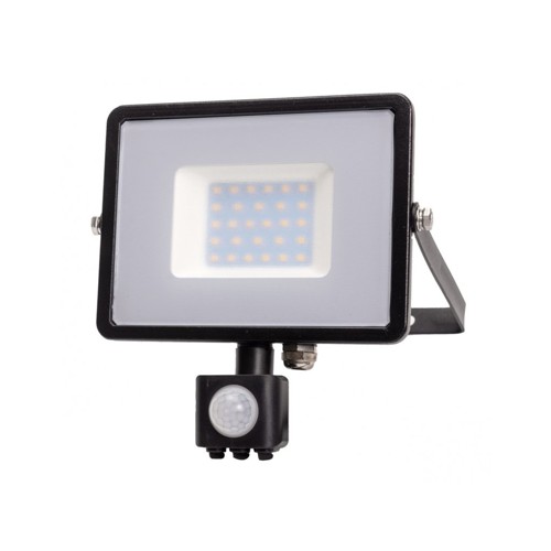 Černý LED reflektor 50W s pohybovým čidlem Premium - denní bílá