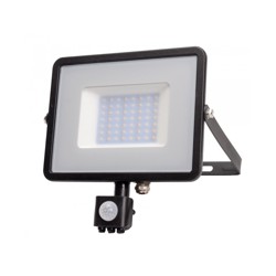 Černý LED reflektor 30W s pohybovým čidlem - denní bílá
