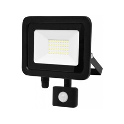 Černý LED reflektor 30W s pohybovým čidlem Premium - denní bílá