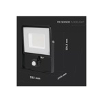 Černý LED reflektor 50W s pohybovým čidlem Premium - teplá bílá